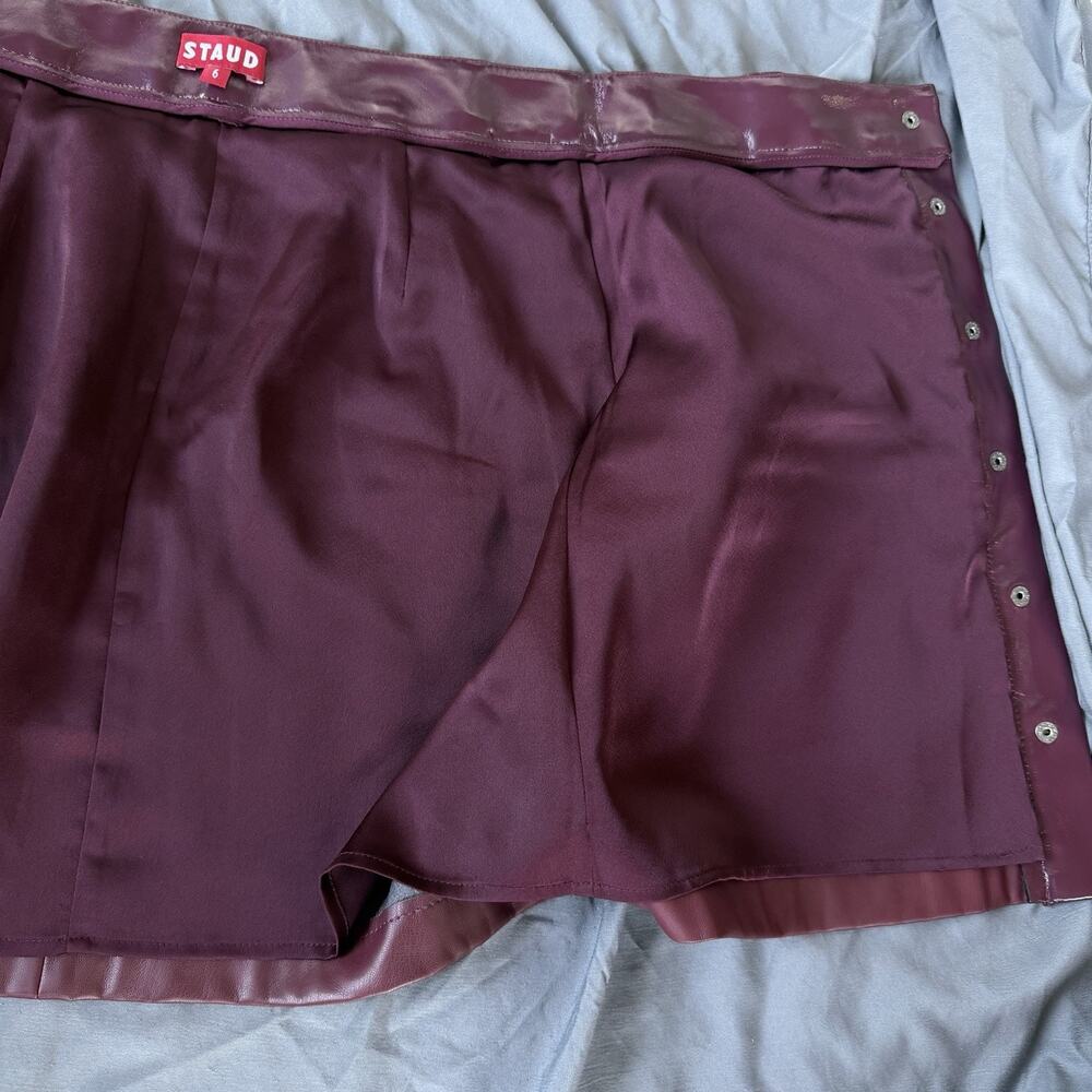 Staud Paper Skirt Plum Maroon Button Up Snap Away Size 6 Pocket Front 259-4131 - Picture 6 of 12